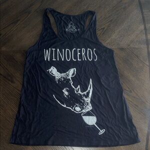 Bear Dance "Winoceros" women's Black Graphic sleeveless Tank Top.  CONT H